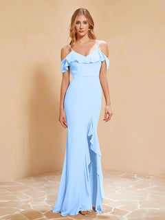 Flutter Sleeves Long Gown with Slit Sky Blue