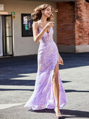 Sheath/Column V-Neck Sequin Prom Dresses Lilac Plus Size