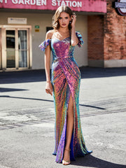 Sheath Off-the-shoulder Sequin Prom Dresses Grape Plus Size