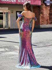 Sheath Off-the-shoulder Sequin Prom Dresses Grape Plus Size