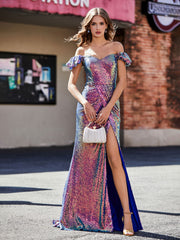 Sheath Off-the-shoulder Sequin Prom Dresses Grape Plus Size