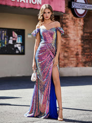 Sheath Off-the-shoulder Sequin Prom Dresses Grape Plus Size