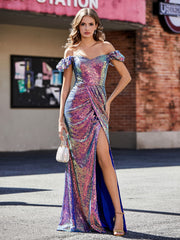 Sheath Off-the-shoulder Sequin Prom Dresses Grape Plus Size