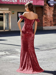 Sheath Off-the-shoulder Sequin Prom Dresses Burgundy Plus Size