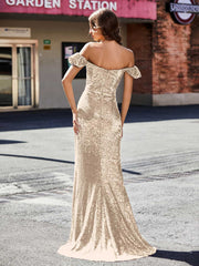 Sheath Off-the-shoulder Sequin Prom Dresses Champagne Plus Size