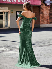 Sheath Off-the-shoulder Sequin Prom Dresses Dark Green