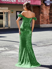 Sheath Off-the-shoulder Sequin Prom Dresses Green
