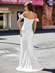 Sheath Off-the-shoulder Sequin Prom Dresses Ivory