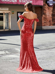 Sheath Off-the-shoulder Sequin Prom Dresses Red