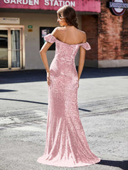 Sheath Off-the-shoulder Sequin Prom Dresses Rose Gold
