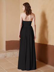 Strapless Chiffon Full Length Dresses Black
