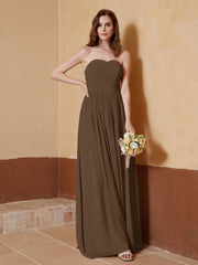 Strapless Chiffon Full Length Dresses Brown