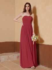 Strapless Chiffon Full Length Dresses Burgundy