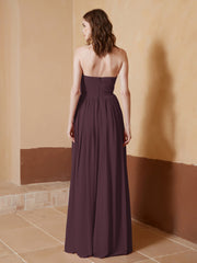 Strapless Chiffon Full Length Dresses Cabernet