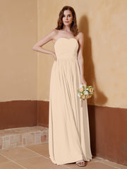 Strapless Chiffon Full Length Dresses Champagne