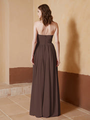 Strapless Chiffon Full Length Dresses Chocolate
