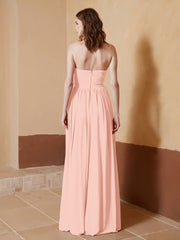 Strapless Chiffon Full Length Dresses Coral