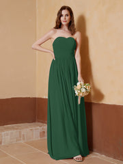Strapless Chiffon Full Length Dresses Dark Green