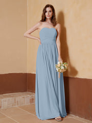 Strapless Chiffon Full Length Dresses Dusty Blue Plus Size