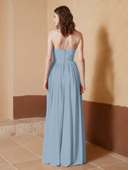 Strapless Chiffon Full Length Dresses Dusty Blue Plus Size
