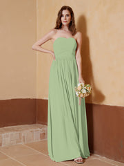 Strapless Chiffon Full Length Dresses Dusty Sage