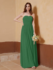 Strapless Chiffon Full Length Dresses Emerald