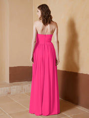 Strapless Chiffon Full Length Dresses Fuchsia