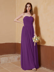 Strapless Chiffon Full Length Dresses Grape