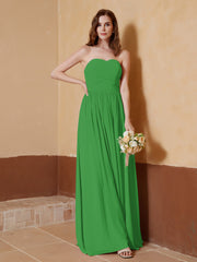 Strapless Chiffon Full Length Dresses Green