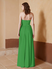 Strapless Chiffon Full Length Dresses Green
