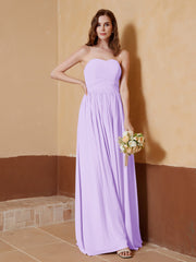 Strapless Chiffon Full Length Dresses Lilac
