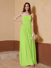 Strapless Chiffon Full Length Dresses Lime Green