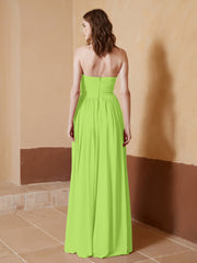 Strapless Chiffon Full Length Dresses Lime Green