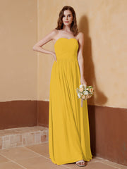 Strapless Chiffon Full Length Dresses Marigold