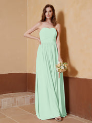 Strapless Chiffon Full Length Dresses Mint Green