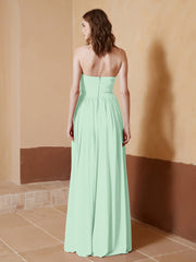 Strapless Chiffon Full Length Dresses Mint Green