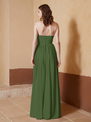 Strapless Chiffon Full Length Dresses Moss