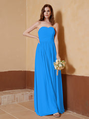Strapless Chiffon Full Length Dresses Ocean Blue