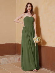 Strapless Chiffon Full Length Dresses Olive Green