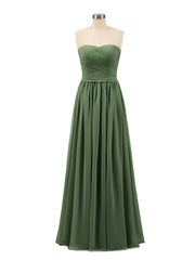 Strapless Chiffon Full Length Dresses Olive Green