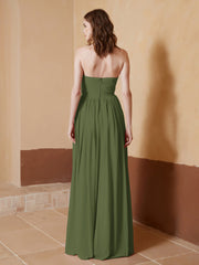 Strapless Chiffon Full Length Dresses Olive Green