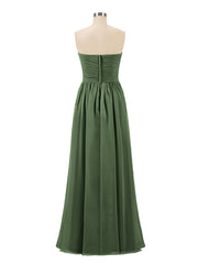 Strapless Chiffon Full Length Dresses Olive Green