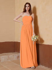Strapless Chiffon Full Length Dresses Orange