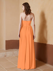 Strapless Chiffon Full Length Dresses Orange