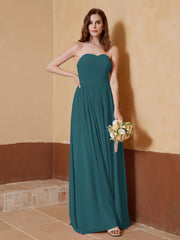 Strapless Chiffon Full Length Dresses Peacock