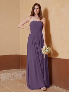 Strapless Chiffon Full Length Dresses Plum