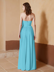 Strapless Chiffon Full Length Dresses Pool