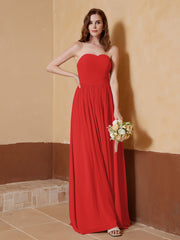 Strapless Chiffon Full Length Dresses Red