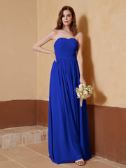 Strapless Chiffon Full Length Dresses Royal Blue Plus Size