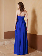 Strapless Chiffon Full Length Dresses Royal Blue Plus Size
